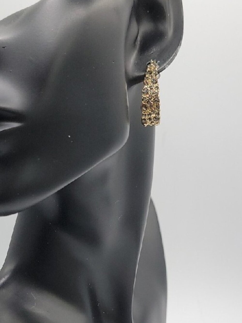 Sterling Silver Black Rhinestone Encrusted Huggie Earrings Hoop Gold Tone S925